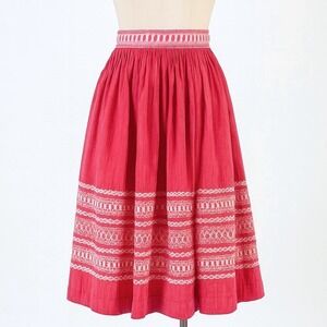 Vintage Handwoven Cas Cer Mexican Patio Skirt Small Pink White Embroidered 50s